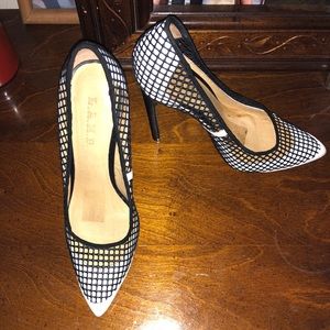 Lamb black and white heels